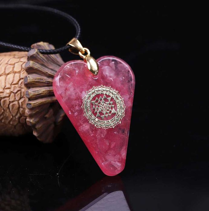Naszyjnik Wisiorek SERCE Orgonit Różowy Kryształ Kwarc Czakra Prezent