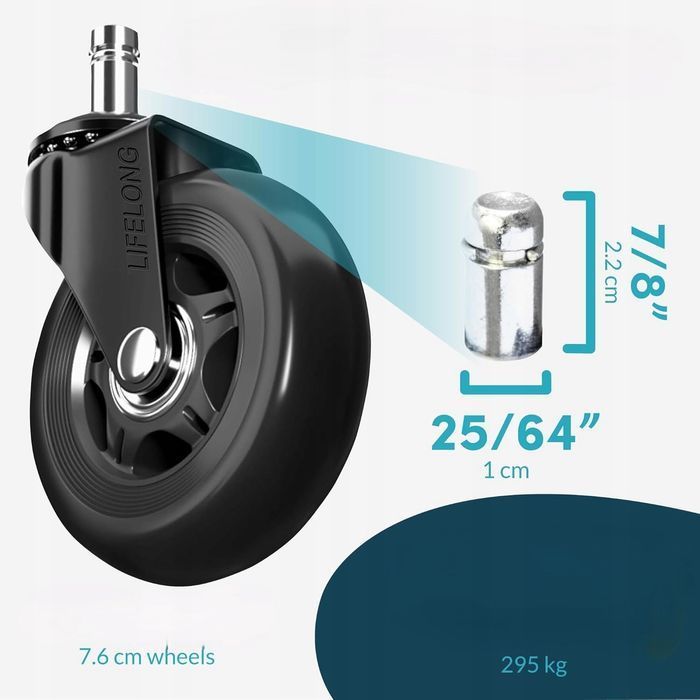 kółka do krzeseł biurowych wzmacniane  10 x 22mm 5 sztuk lifelong ikea