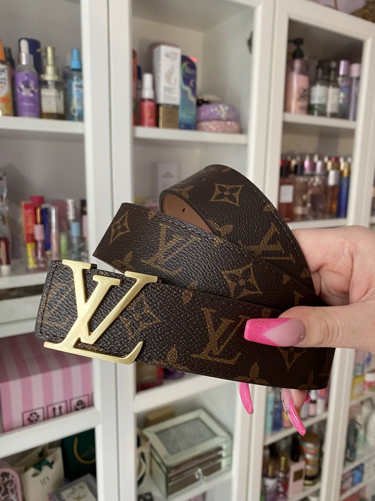 Cudowny brązowy pasek Louis Vuitton złota klamra 110cm