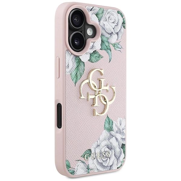 Etui Guess Grained Roses Big 4G logo na iPhone 16 - różowe