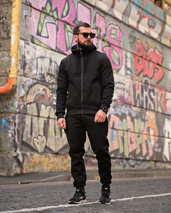 Демісезонний чорний спортивний костюм чоловічий/костюм на флисе осень