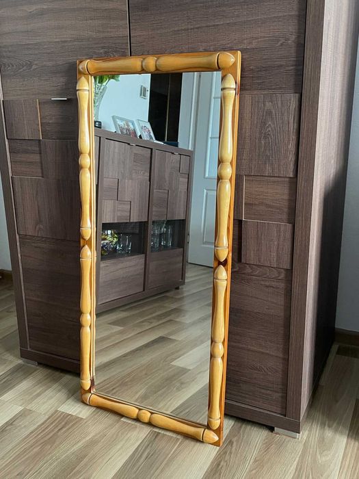 Przepiękne lustro z drewnianą ramą ścienne, na ścianę 95 x 45 cm