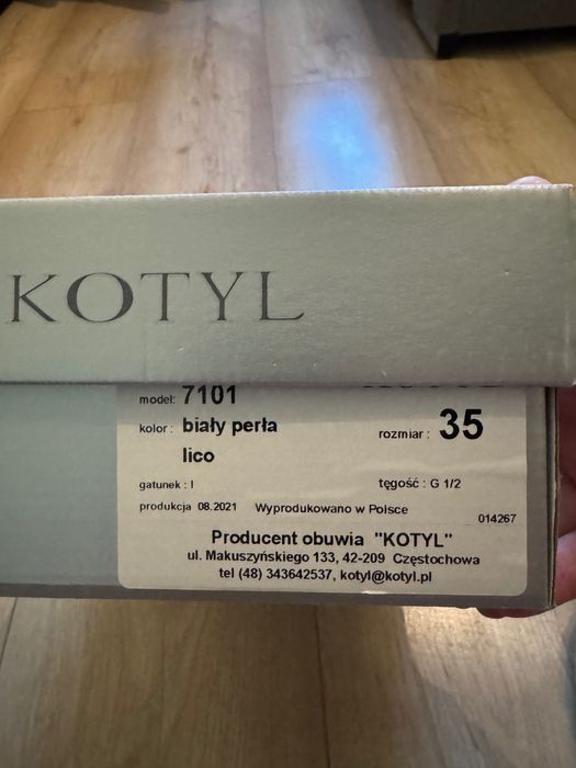 Buty ślubne marki Kotyl biała perła rozmiar 35