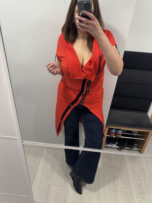 Nietypowa narzutka tunika bluzka czerwona asymetryczna  Bluza Laleli