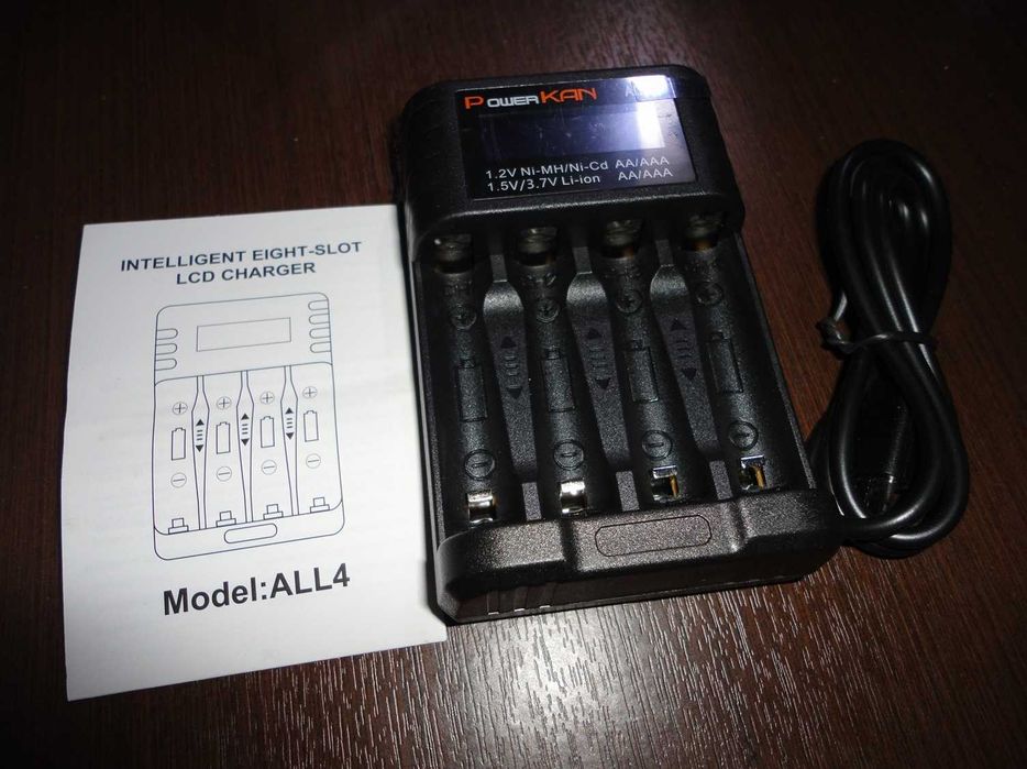 Зарядка POWERKAN ALL4: Ni-MH 1.2В / Li-ion 1.5В и 3.7В, Type-C 5В 2А