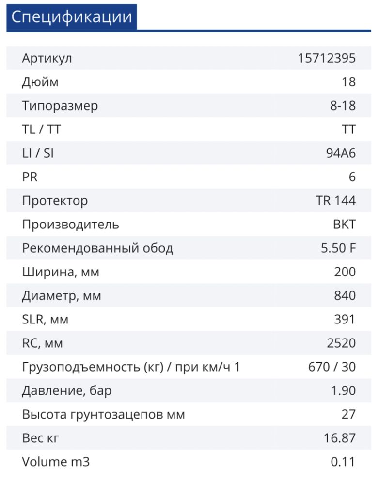 Шина ВКТ 8-18 TR144! Kubota, Yanmar, Iseki! Тракторная шина