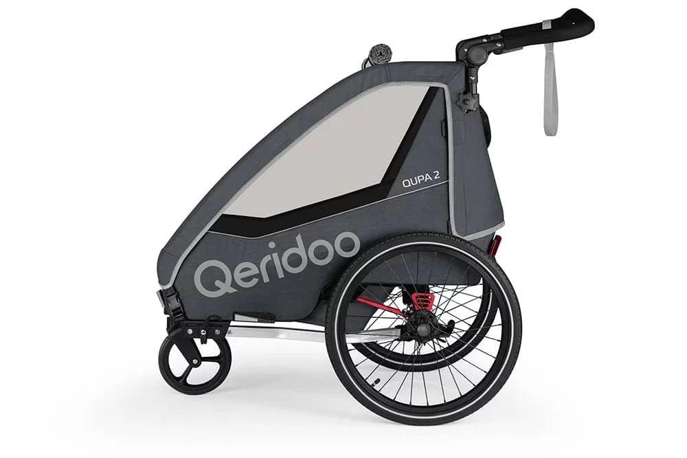 od ręki przyczepka rowerowa Qeridoo Qupa 2 Grey amortyzacja