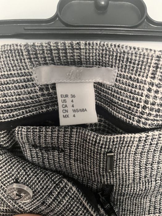 eleganckie garniturowe spodnie cygaretki S 36 H&M w kratkę czarne szar