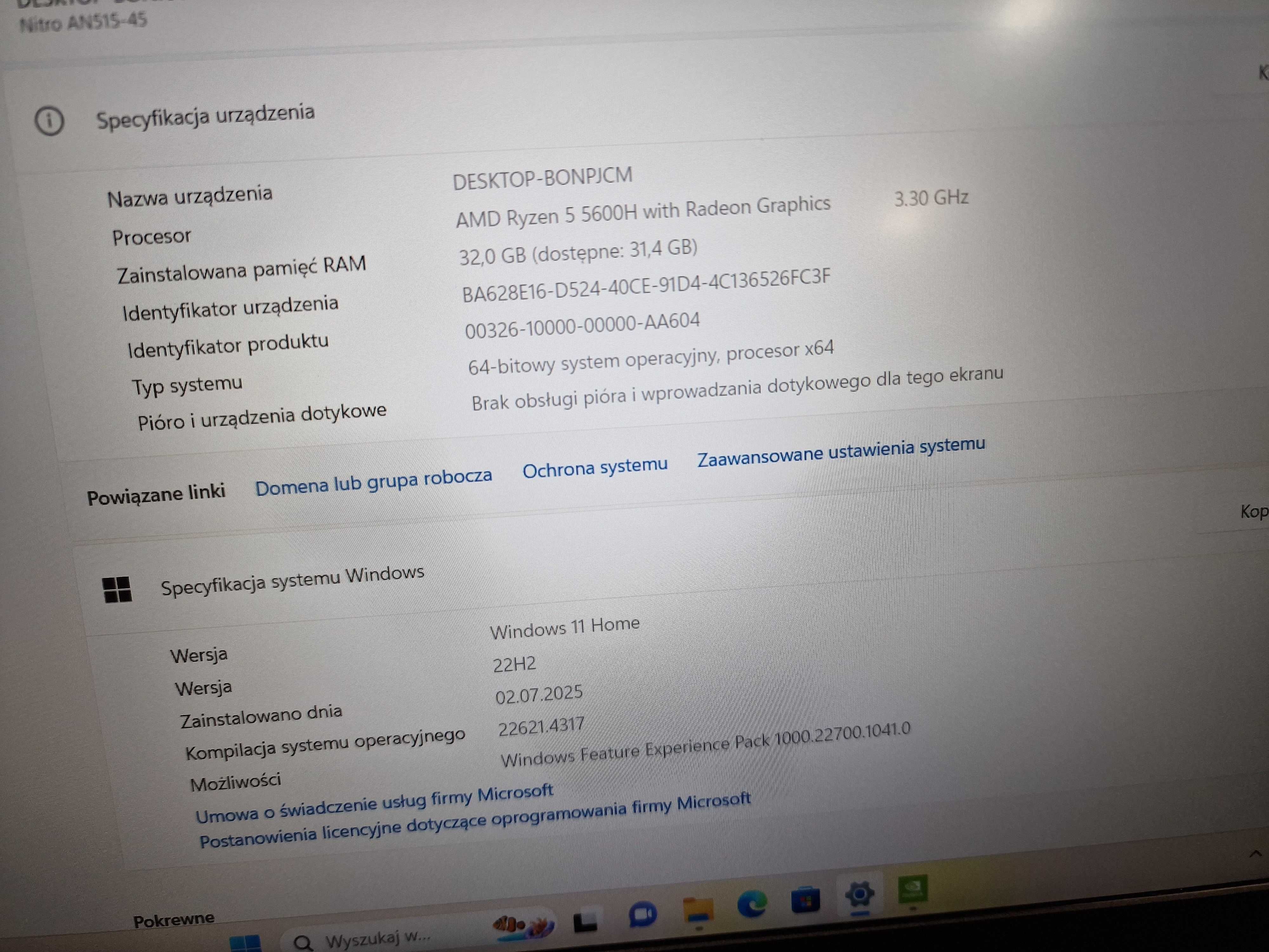 Acer Nitro 5 AN515-45/ R5 5600H/ 32GB/ 512GB/ RTX 3050 4GB/ W11/ FHD