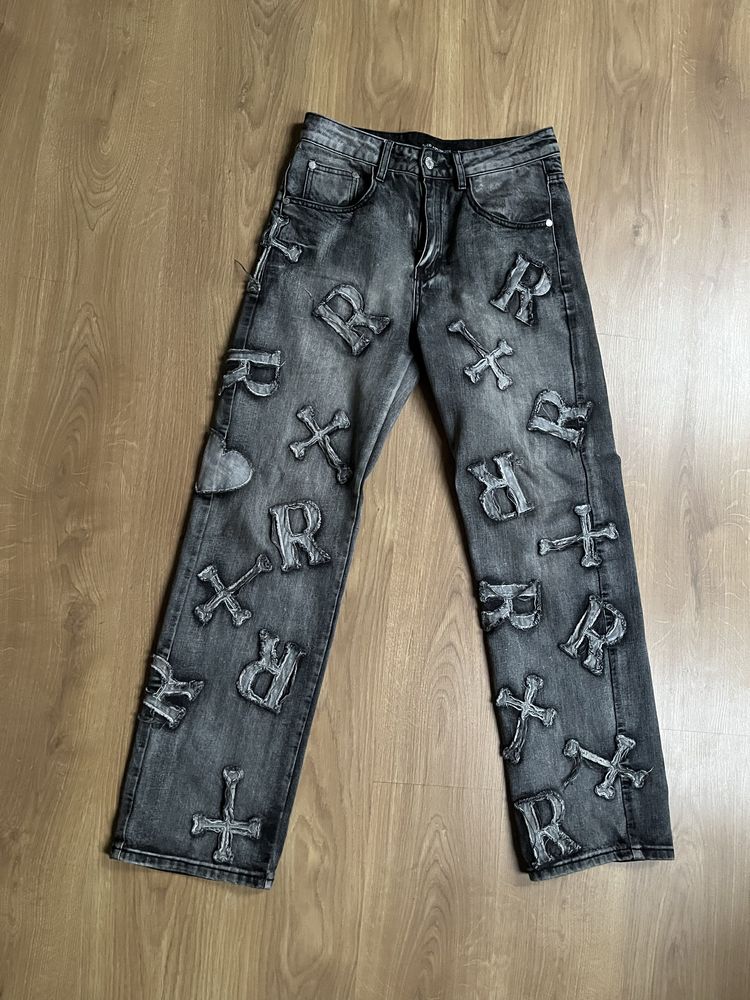 Washed Black Patch Jeans