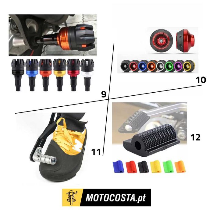 Proteções e Cogumelos Moto - Alumínio, Borracha e Molas - MOTOCOSTA