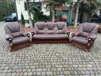 Zestaw wypoczynkowy 3+1+1  nowa naturalna skóra brązowa sofa