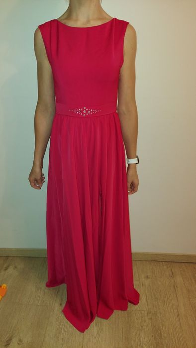 Sukienka długa wieczorowa malinowa - xs/s