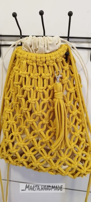 Plecak/Worek makrama musztardowy