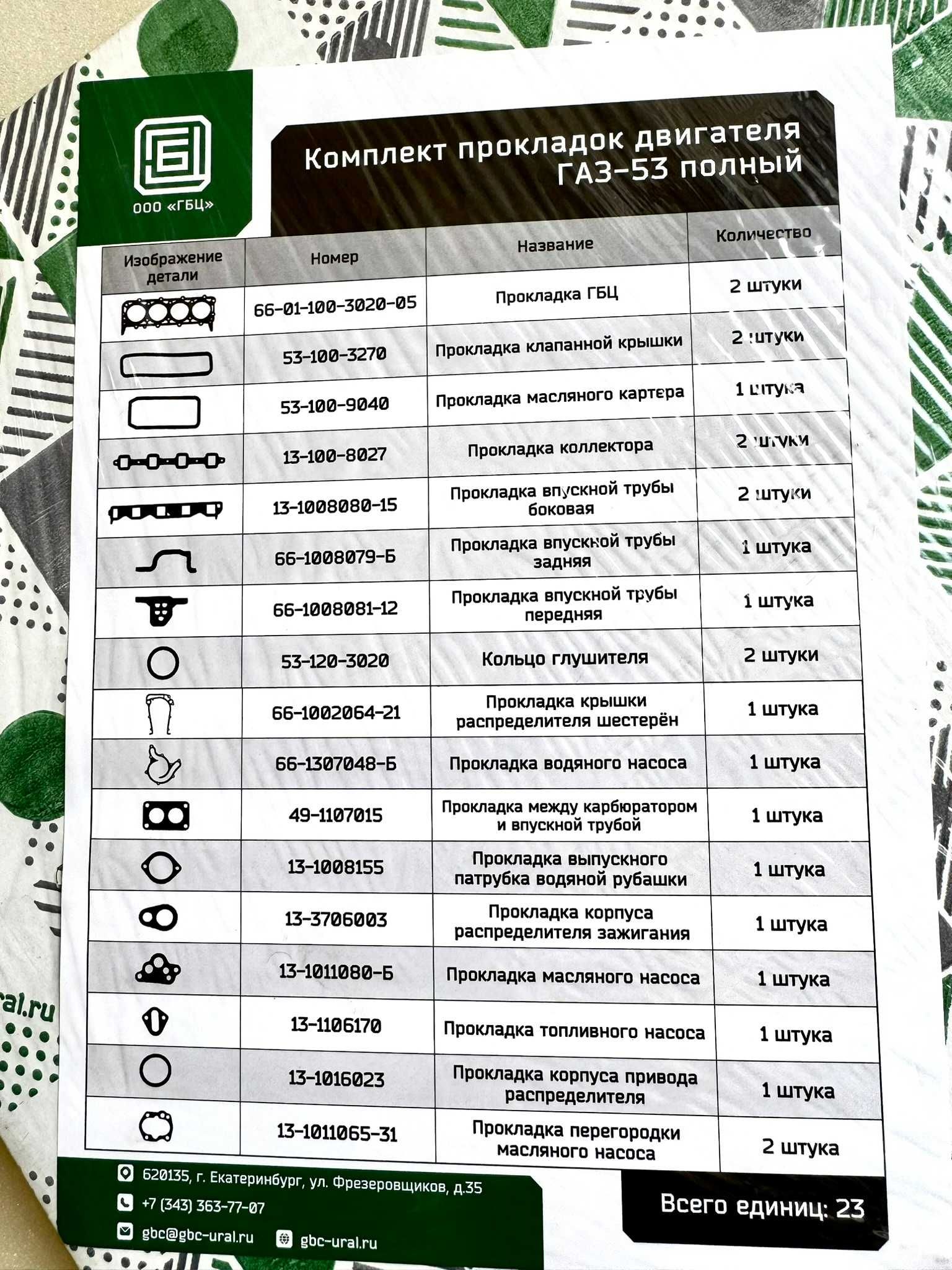 Komplet uszczelek silnika GAZ 53/66 NOWY