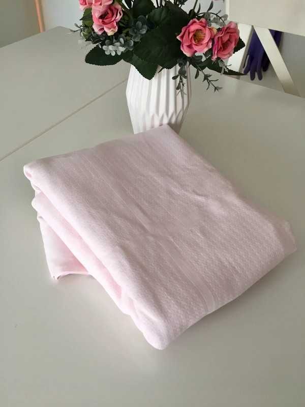 Obrus cottage boho cotton pastel róż pudrowy biały 160x123 duży