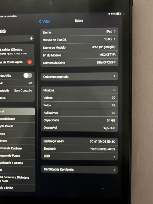 iPad 9 geracao + apple pencil