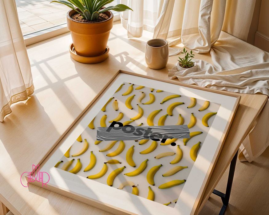 Plakat ,,Taped banna", zaklejony banan