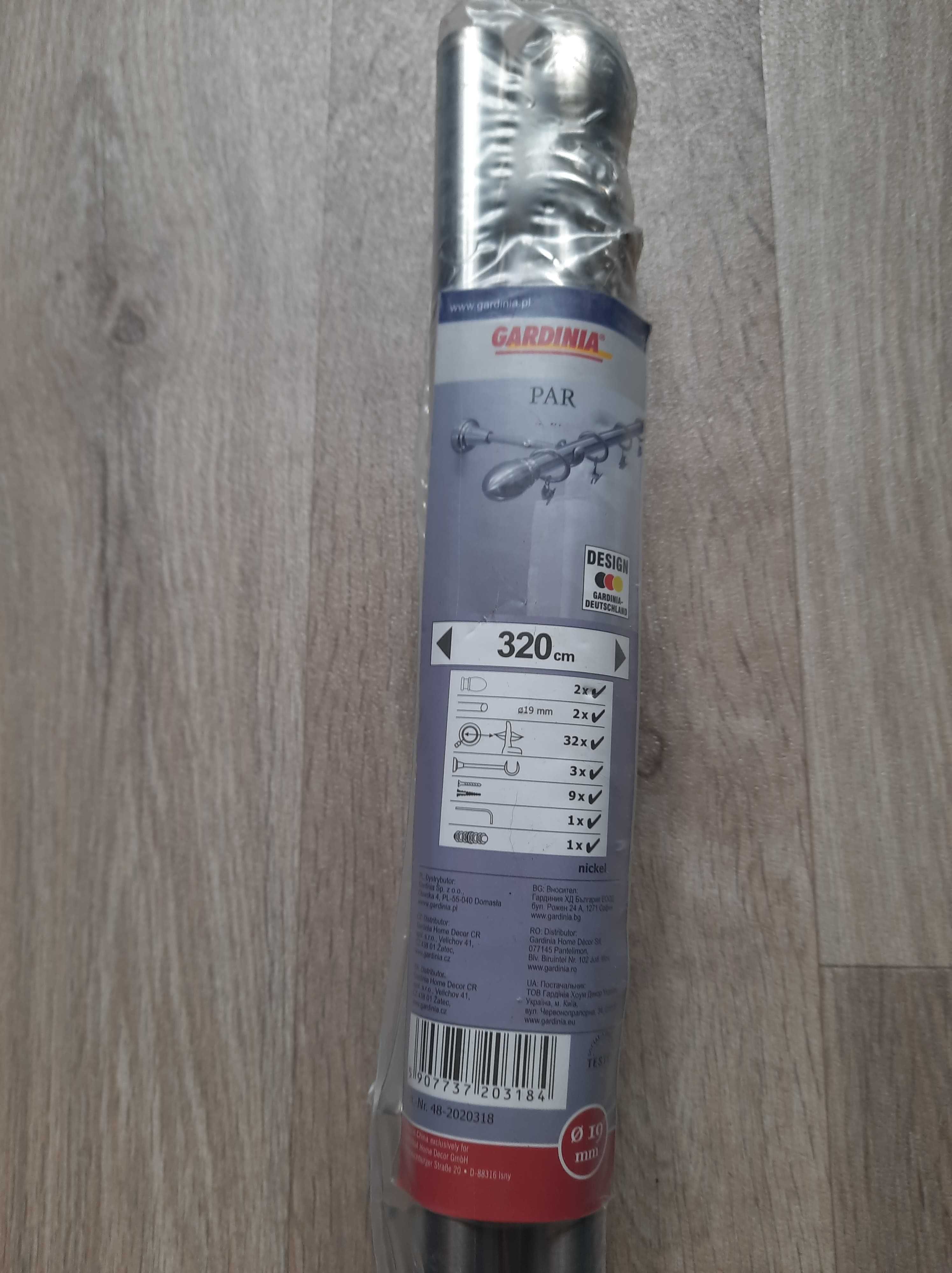 Karnisz pojedynczy 19 mm Par 320 cm nikiel GARDINIA - super okazja!