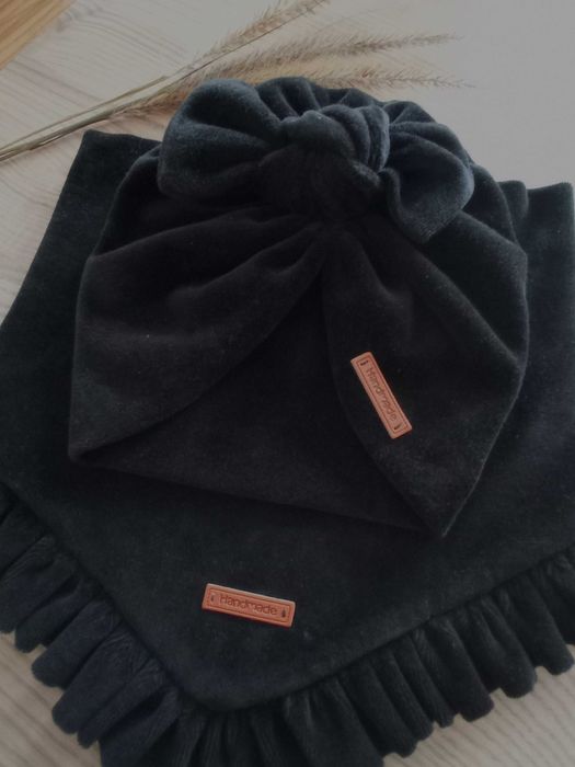Komplet Turban i chusta dla dziewczynki, welur, Handmade