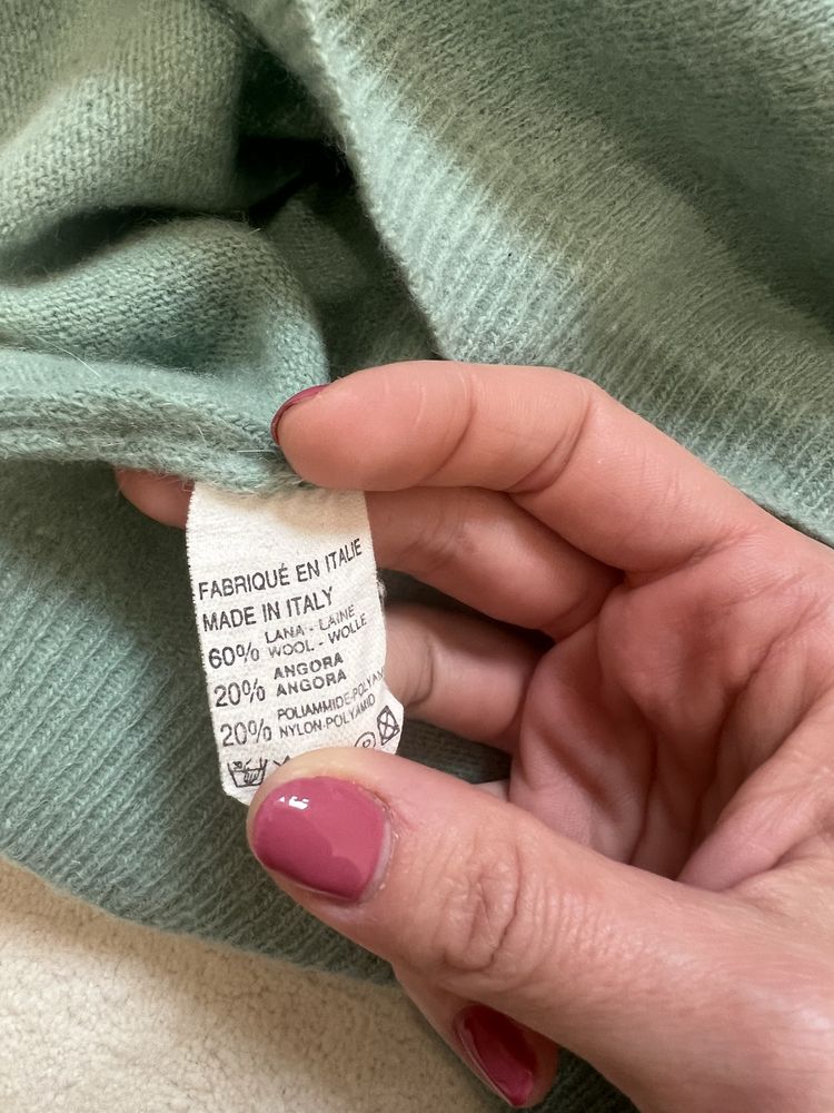 Sweter pistacjowy miętowy seledynowy wełna 60% angora 20% tunika