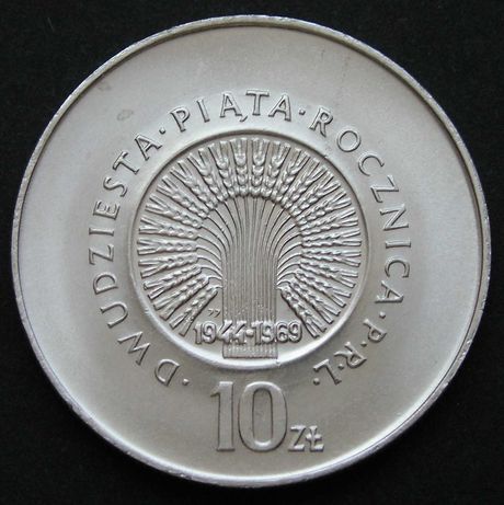 Polska 10 złotych 1969 - 25 lat PRL - stan menniczy -