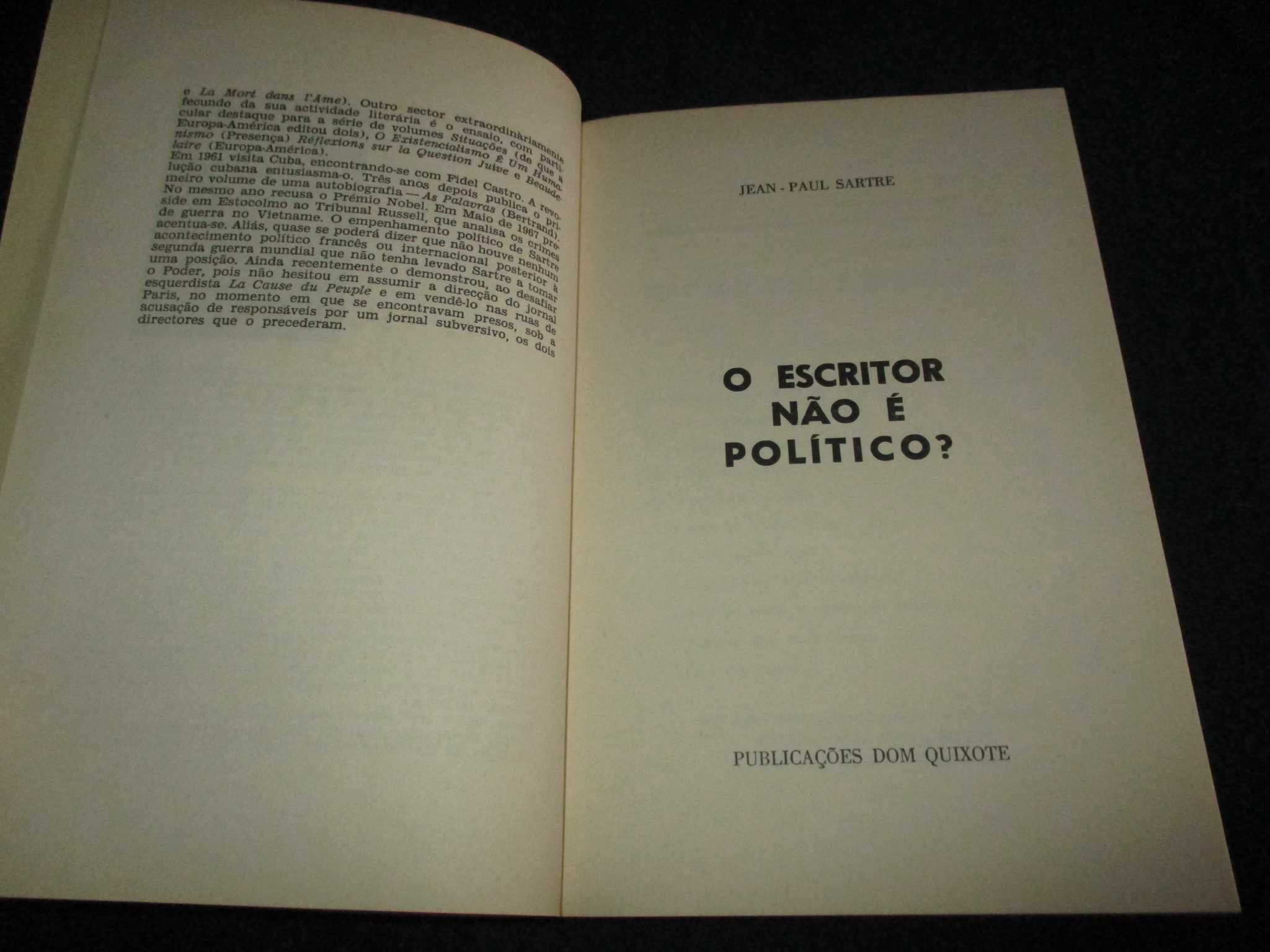 Livro O Escritor não é político? Jean-Paul Sartre