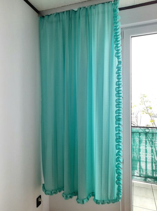 Miętowe, turkusowe zasłony 195x130 - prawa, lewa!