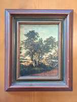 Quadro antigo com árvore, pintado a óleo e emoldurado
