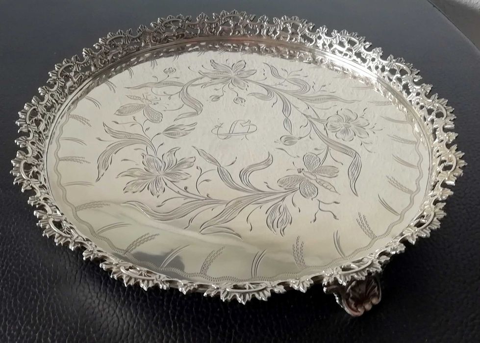 Salva ou Bandeja Gradinha de prata contraste Javali II Porto e Cosme T