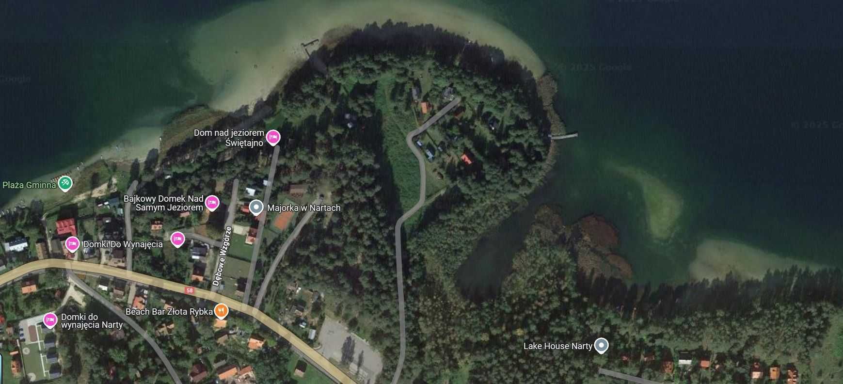 Duża działka z linią brzegową Narty jezioro Świętajno