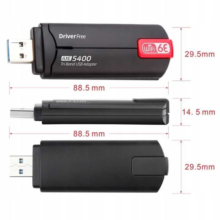 Antena WiFi 6E USB do PC, Karta sieciowa USB 3.0 dla Win 10/11 AX5400