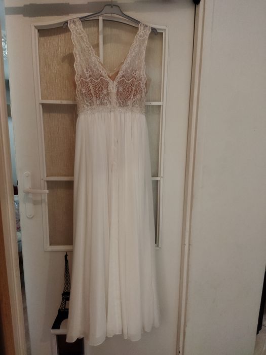 Suknia ślubna boho/rustykalna z muślinowym dołem