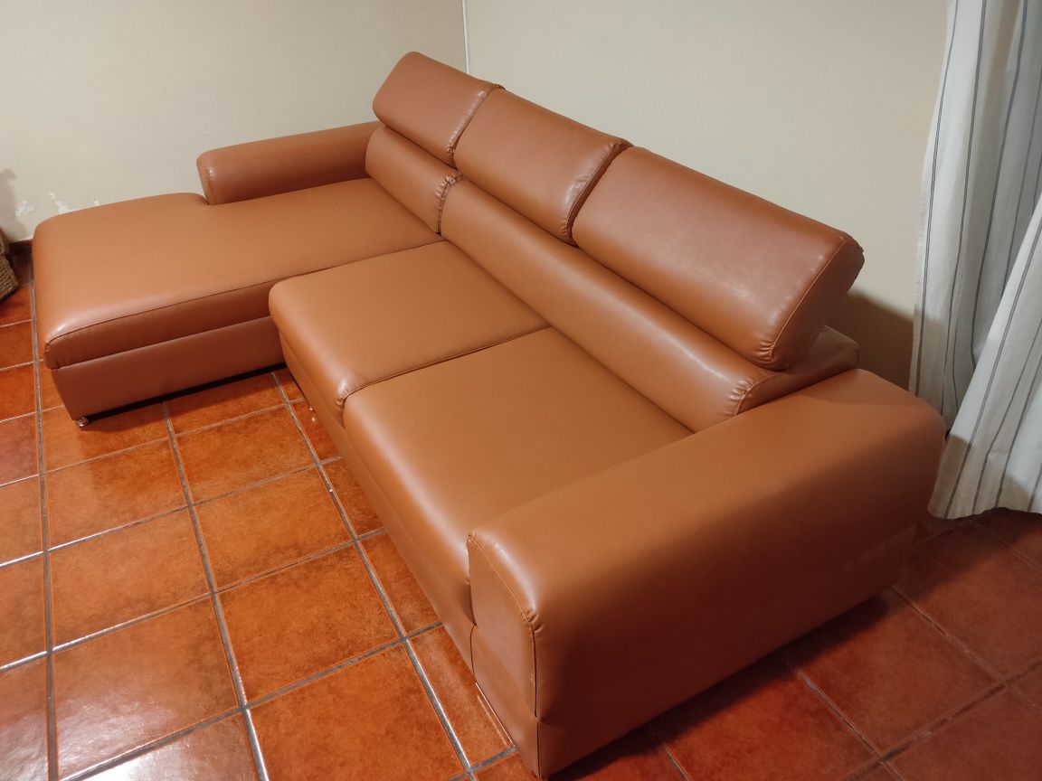 Sofá Chaise Lounge Castanho Como Novo