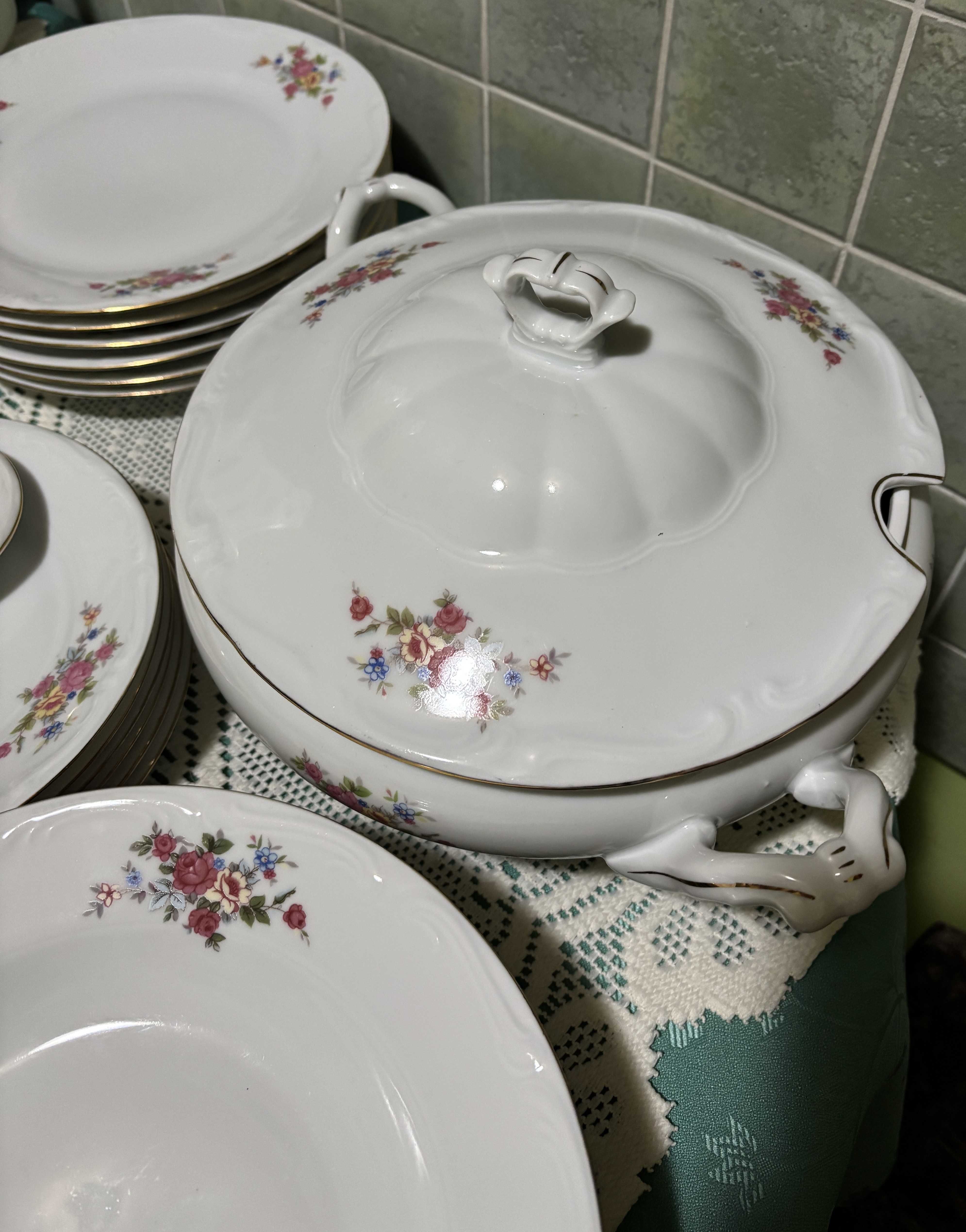 Duży Zestaw obiadowy na 6 osób Porcelana Bogucice, waza półmisek miski