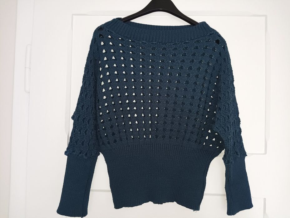 Granatowy sweter damski ażurowy S