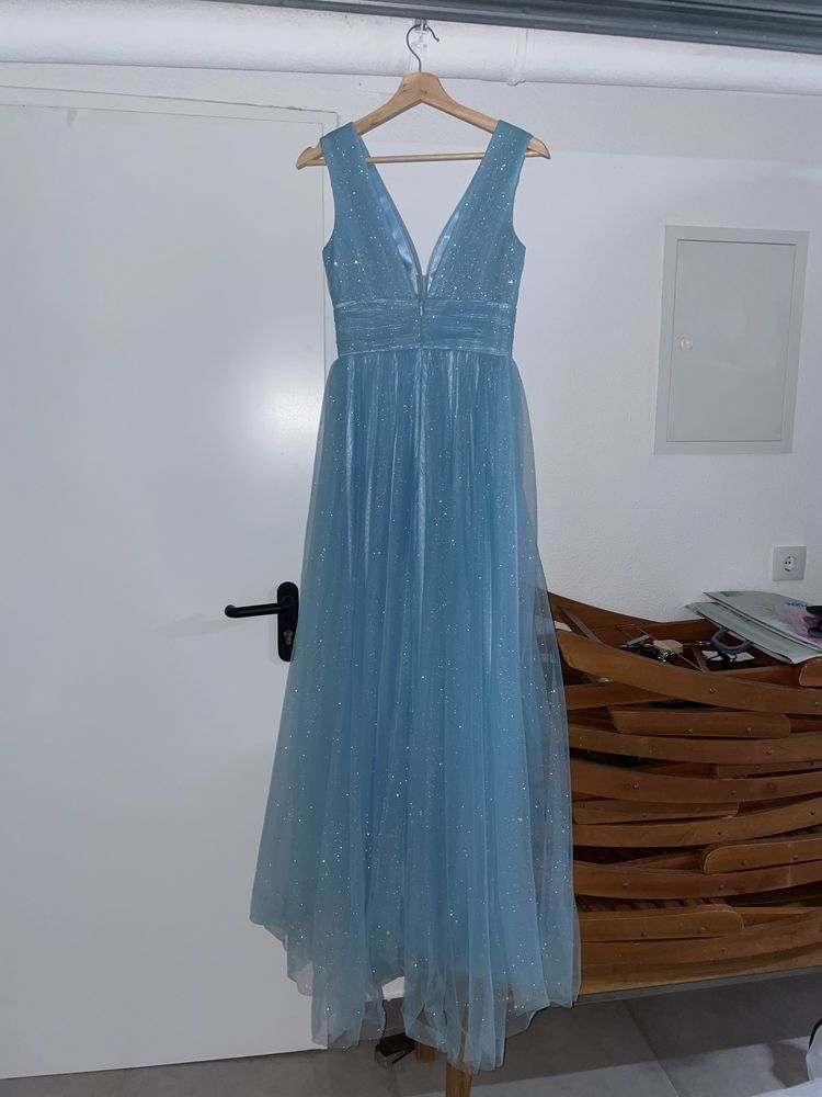 Vestido azul brilhante de cerimónia/baile de finalistas