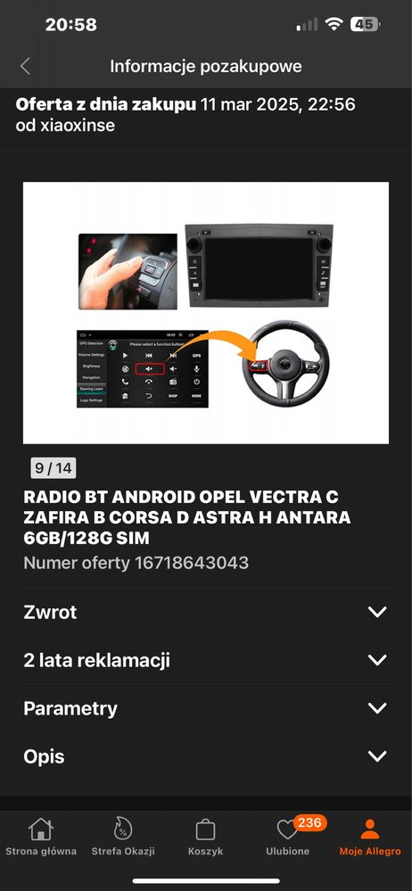 Radio Zafira B Android karta sim 6gb