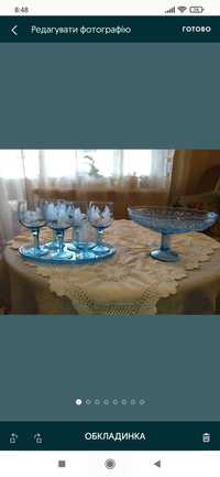 Фруктовница,фудеры,сервировочное блюдо,голубое стекло.50 грн