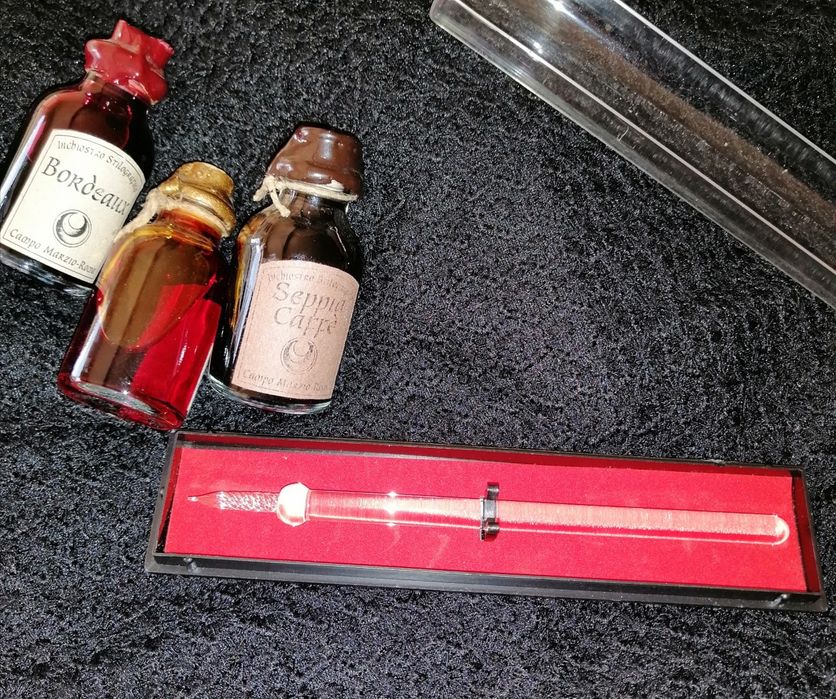 Caneta de Vidro e 3 tinteiros, NOVOS, para coleccionadores