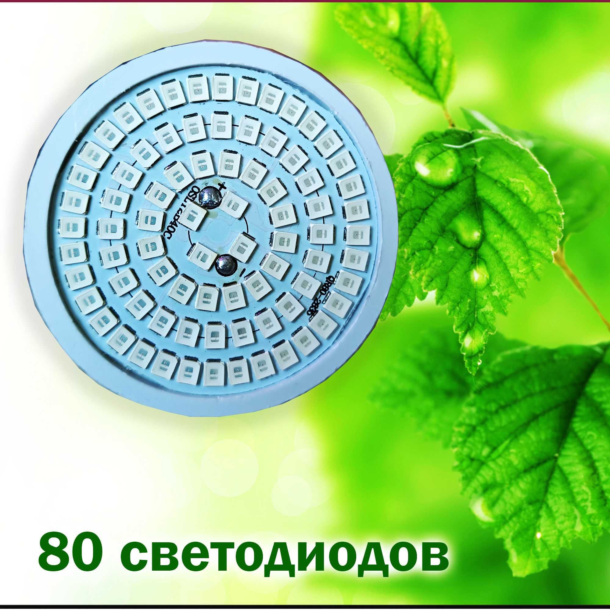 Лед лампа для роста и развития растений. 80 диодов. Цоколь Е27