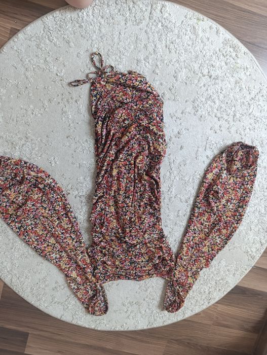 Sukienka marszczona wiązana letnia zwiewna romantyczna kwiaty xxs xs