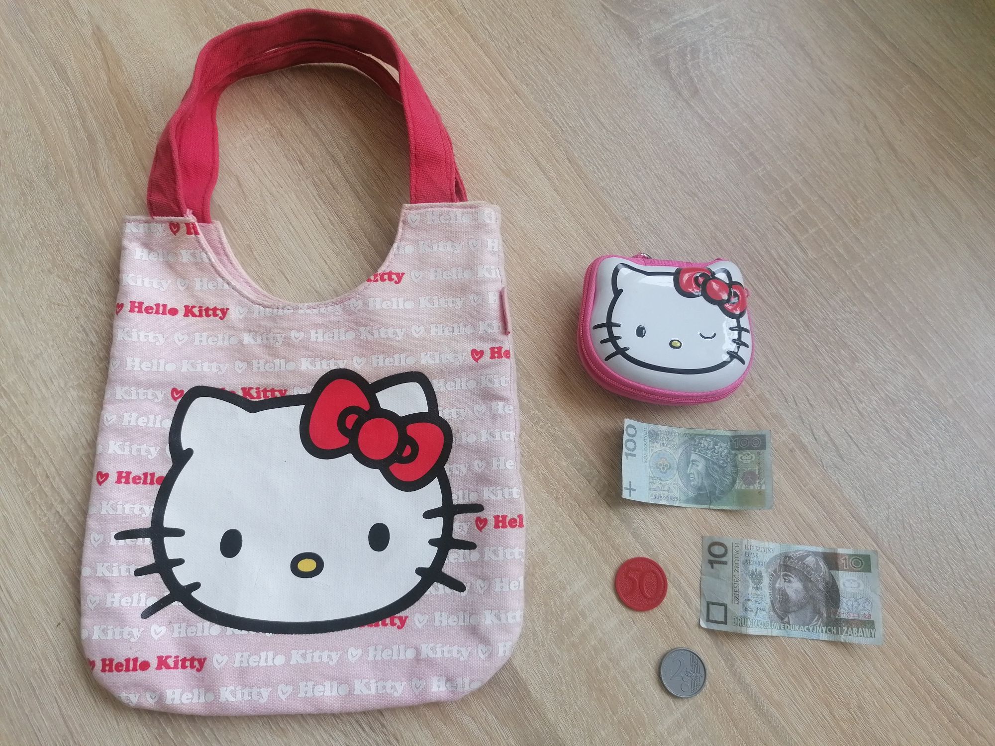 Torebka do ręki i portfelik Hello Kitty + pieniążki Zabawka edukacyjna