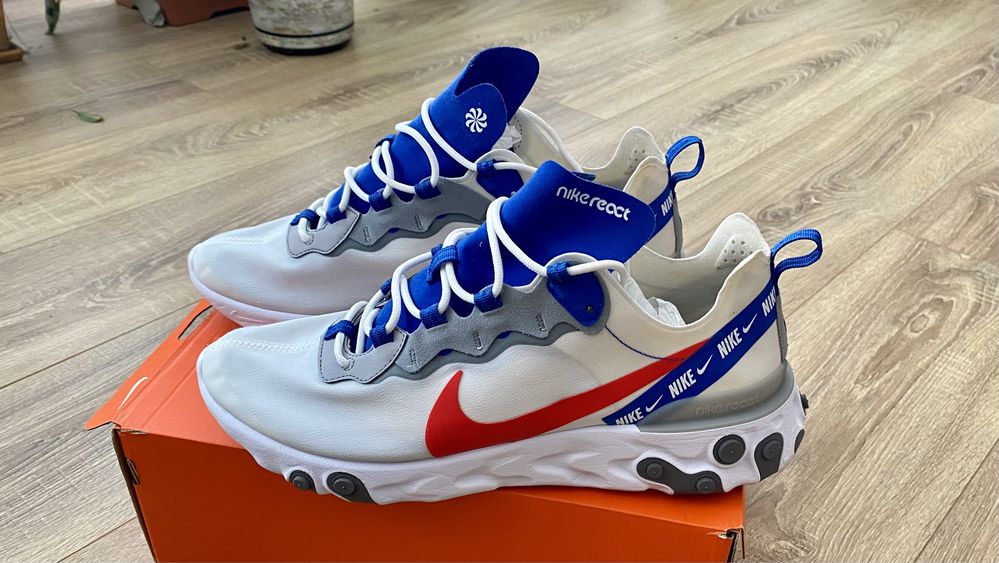 Nike React Element 55 White Game Royal Habanero Red