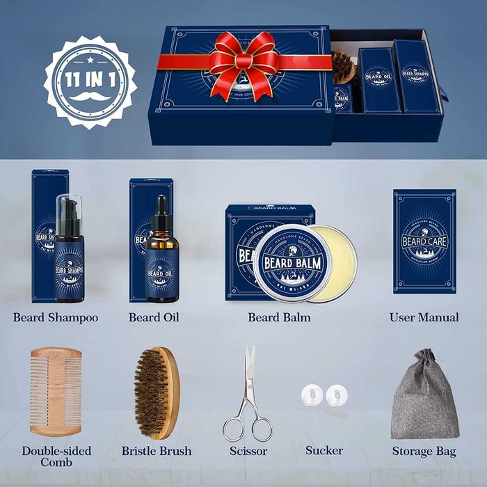 Kit Barba completo 8 em 1 óleo /creme /escova /champô /tesoura / pente