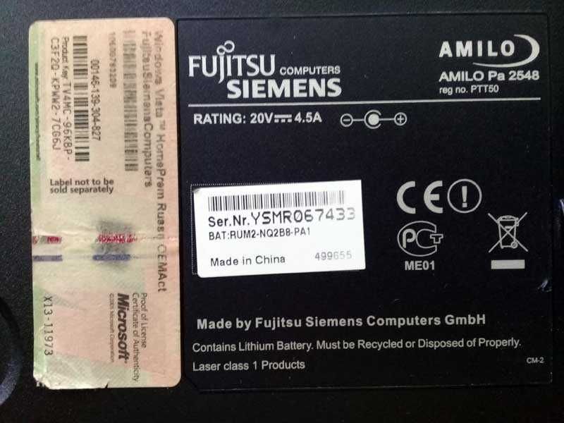 Ноутбук Fujitsu Amilo PA2548 нерабочий