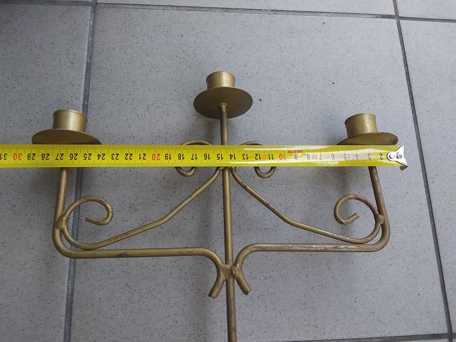 Stary nietypowy świecznik 3 ramienny metalowy zabytkowy przedmot z PRL