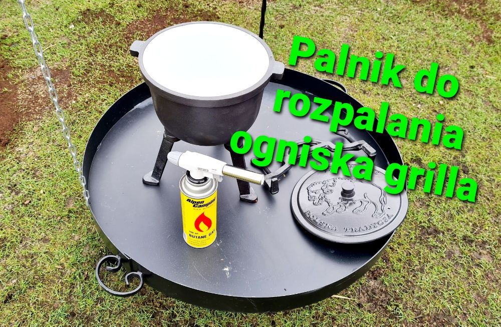 GRILL ogrodowy Trójnóg Ruszt 70 na ognisko palenisko kociołek emalia