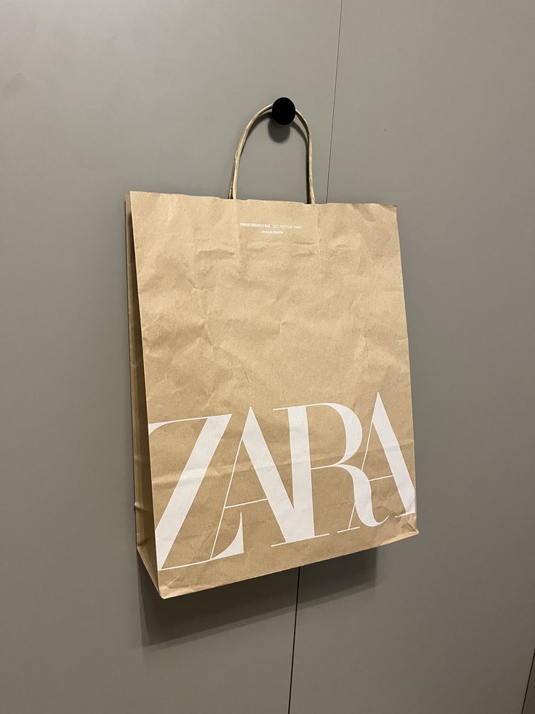 ZARA średnia papierowa torba zakupowa torebka prezentowa brązowa
