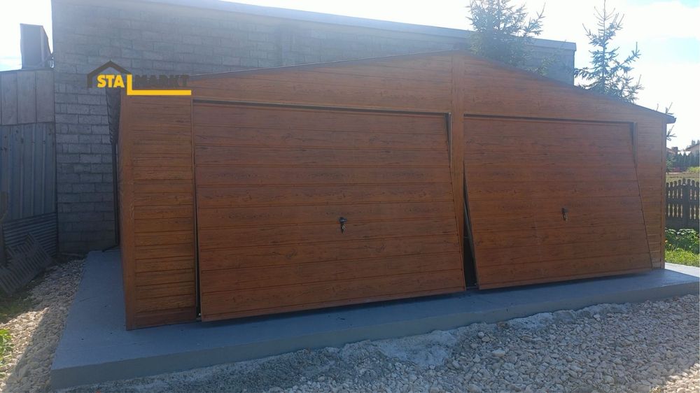 Garaż blaszany 6x6 m – orzech mat –montaż w cenie!